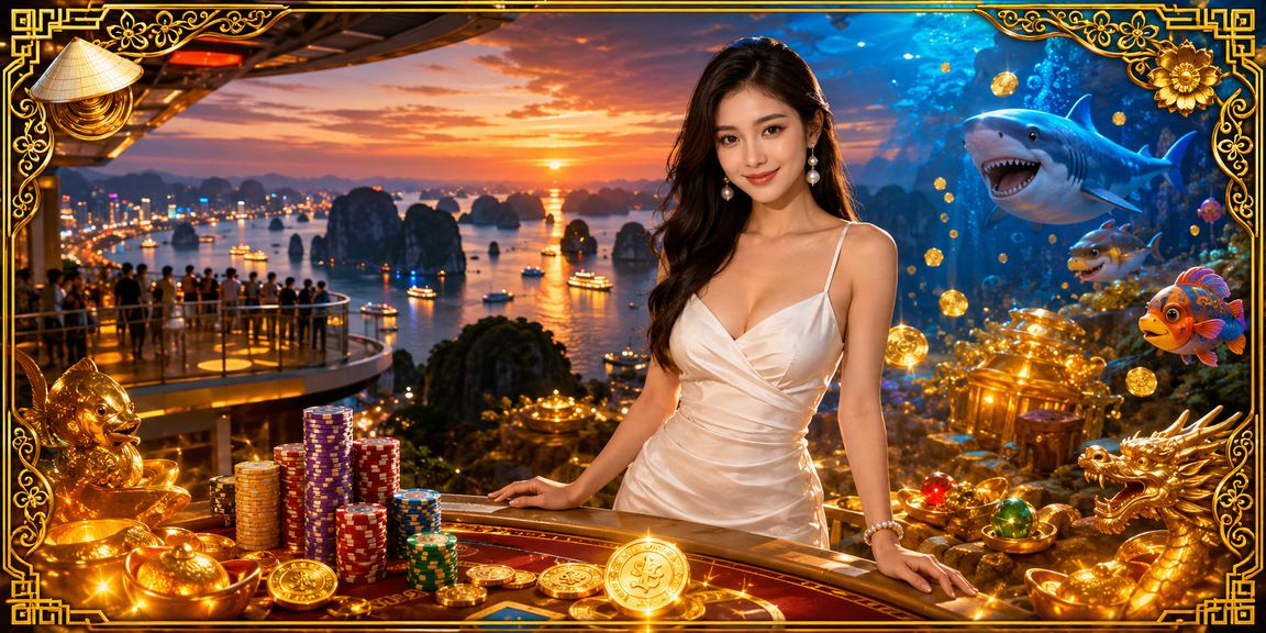 Người dùng mở ứng dụng casino xsqb trên điện thoại với cảnh Vịnh Hạ Long phía sau