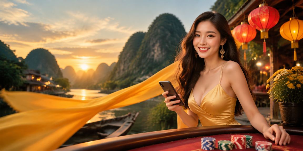Người chơi truy cập casino trực tuyến trên điện thoại tại Hội An về đêm