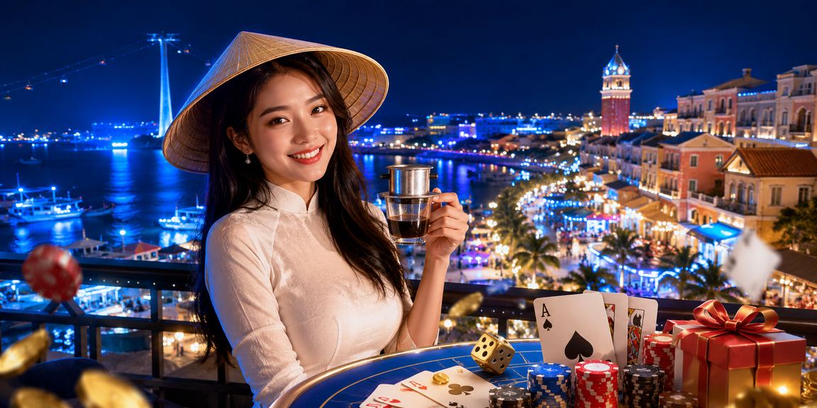 Người chơi thưởng thức cà phê buổi sáng tại Phú Quốc trong khi xem thông tin voucher card game xsqb
